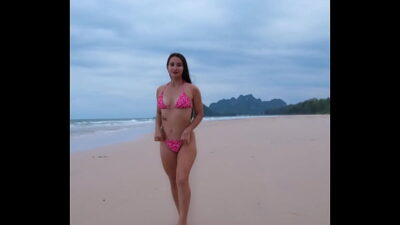 Sexy pink bikini and my nice chill on white sand beach