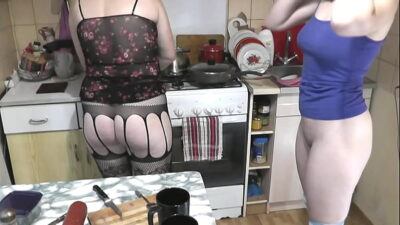 Lesbian mature milf Sexy Frina and bisexual cute teenager Assol kiss and cook dish lazy pizza in kitchen in short T-shirts without panties. Big butt milf. Perfect ass girl teen. Sexy stockings Fetish. Old and young. Blonde Brunette. Naturists Home nudism